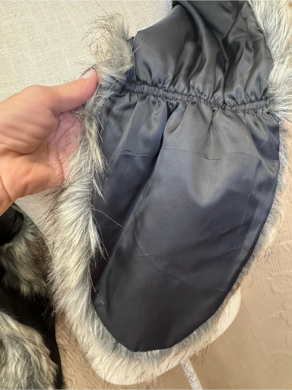 Clmmeiyuan Lux Shawl Collar Wrap in Grey and Black-Tipped Faux Fur